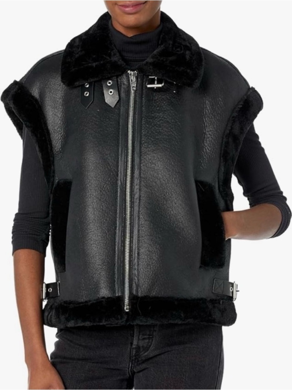 Blank NYC Black Faux Shearling Zip Front Vest